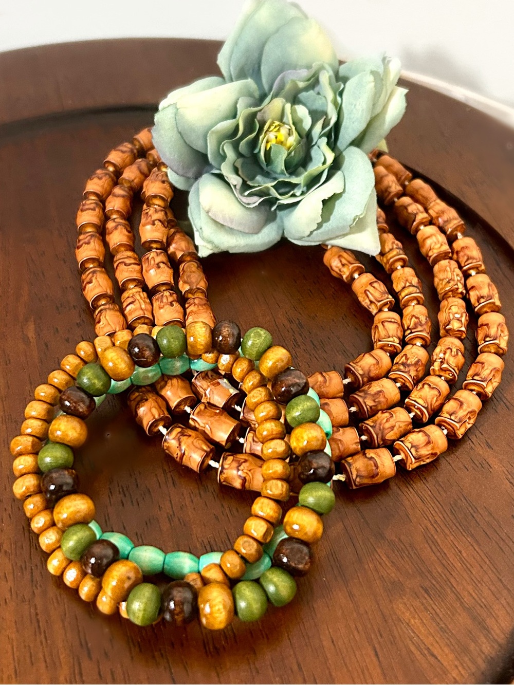 Wood Bead Stretch Bracelet and Necklace Set